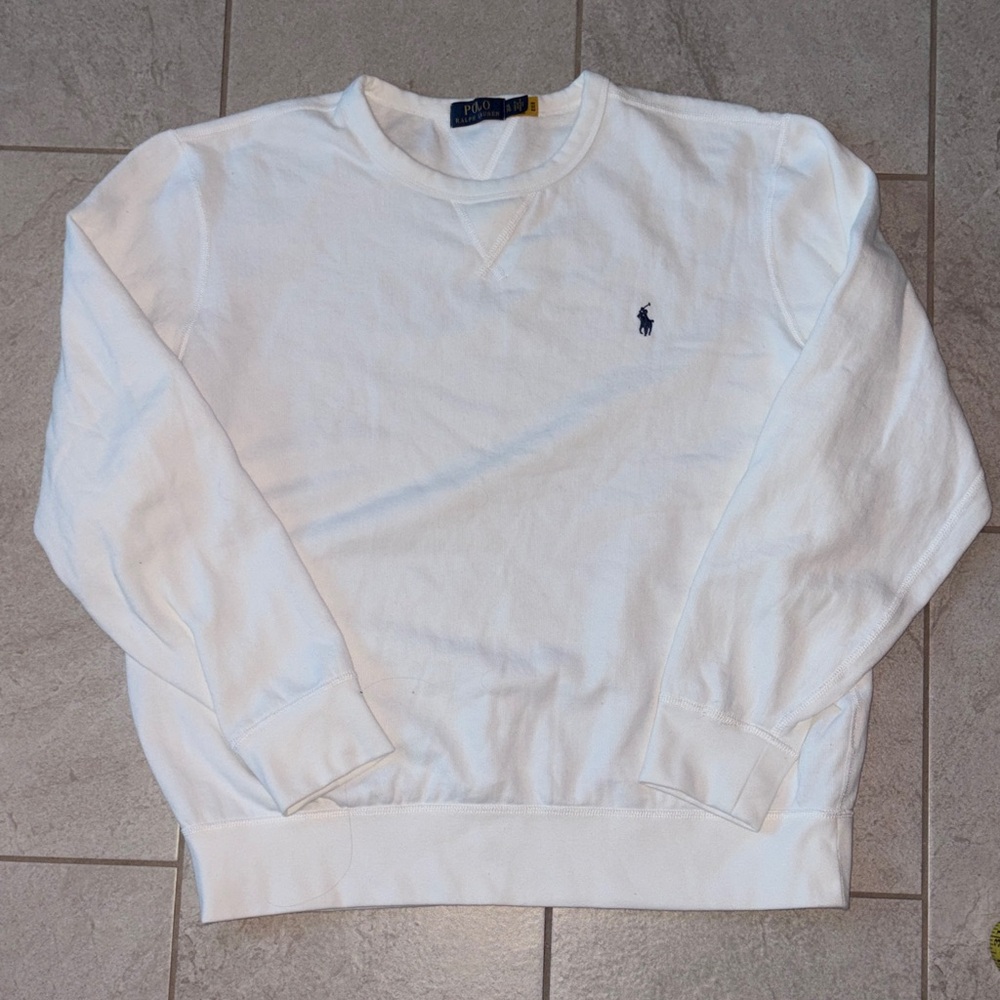 Polo by Ralph Lauren White Crewneck Sweater with Navy Pony Logo